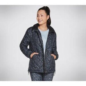 Skechers Women's GOwalk Midnight Puffer Jacket Top | Size Medium | Black/Navy |